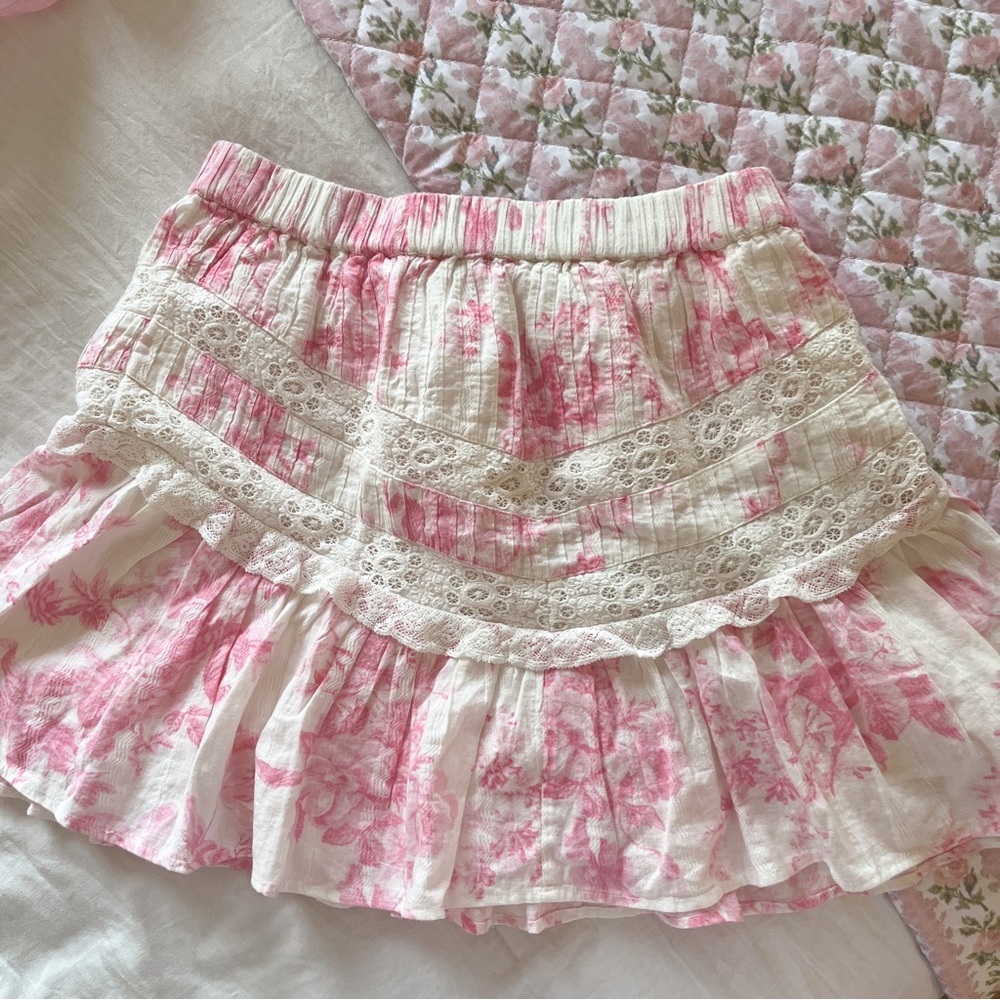 Loveshackfancy pink floral ruffle skirt